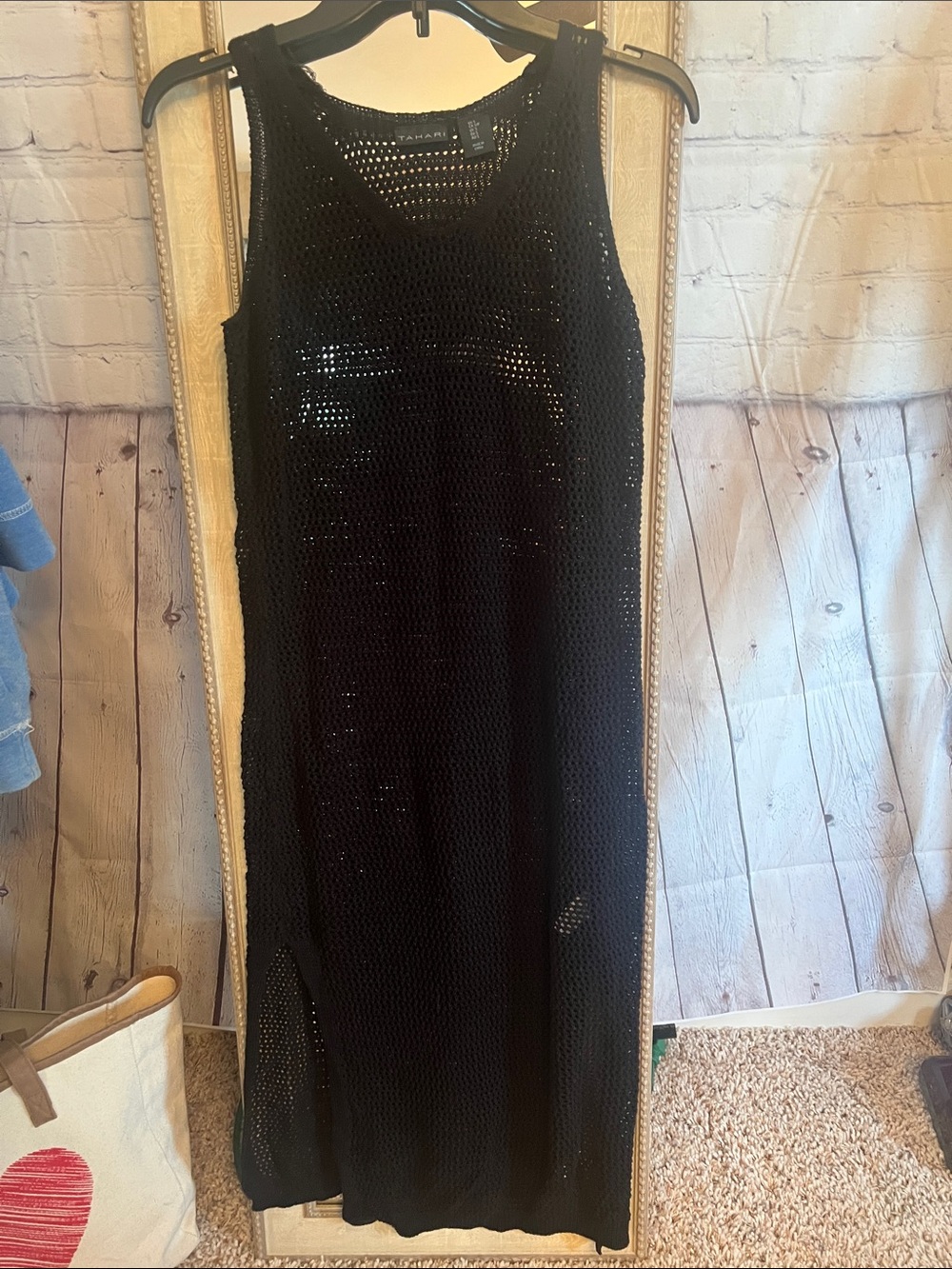 Tahari Black Crochet Swim Coverup Maxi